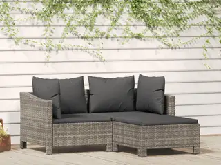 Loungesæt til haven 3 dele med hynder polyrattan grå