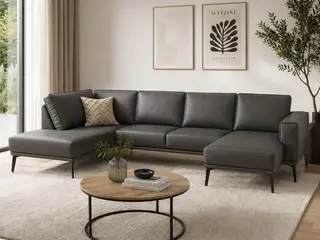 Hjort Knudsen Ishøj læder U-sofa Højrevendt