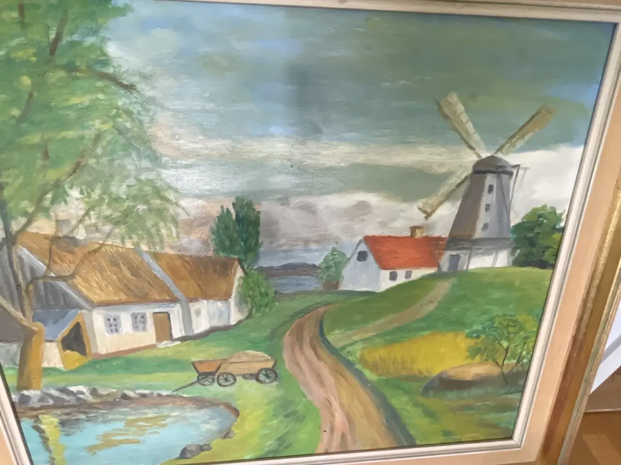 Billede 3 - Uidentificeret kunstner – oliemaleri med møllemoti
