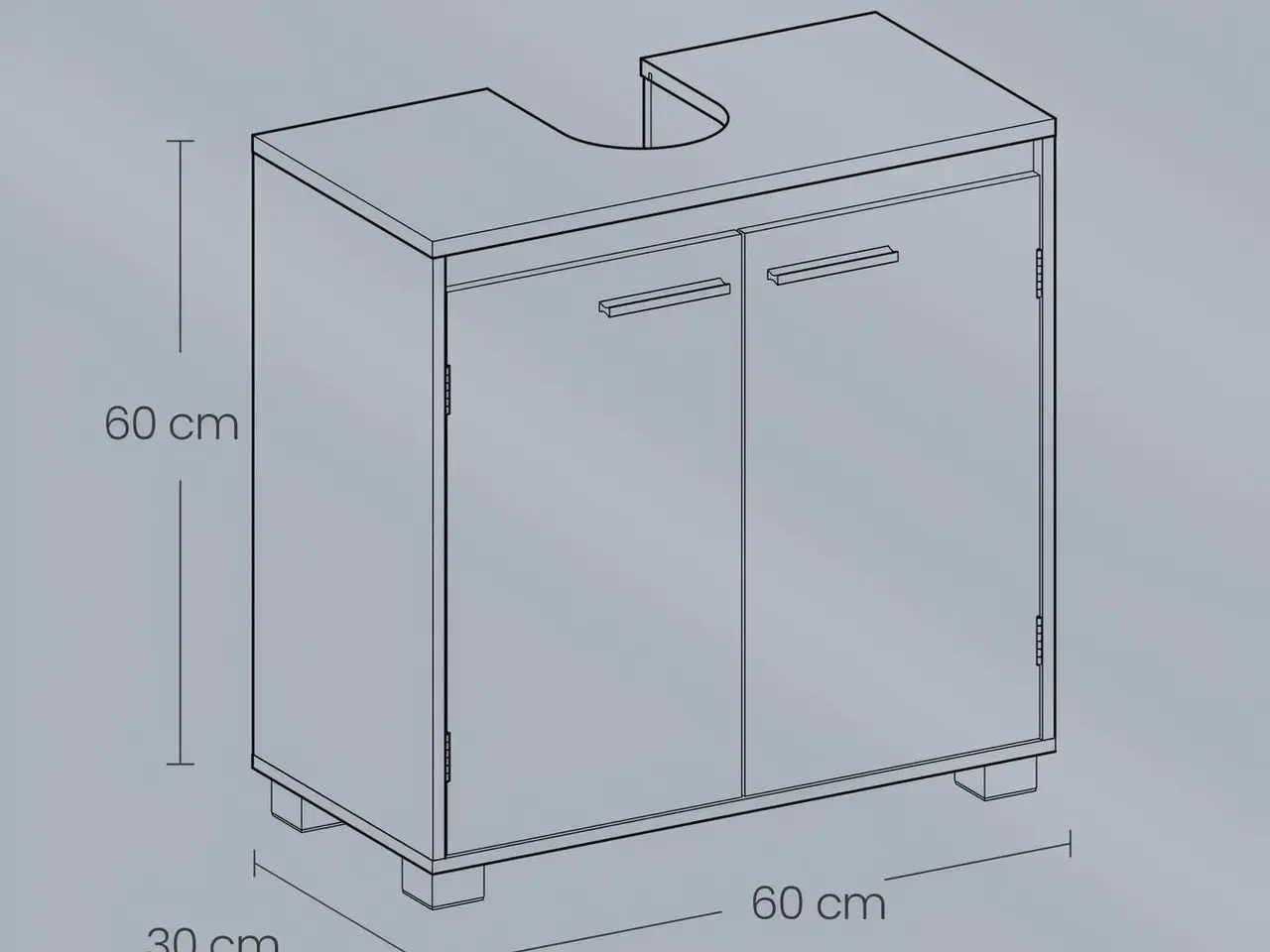 Billede 3 - Underskab til håndvask med 2 låger - hvid, 60 x 30 x 60 cm