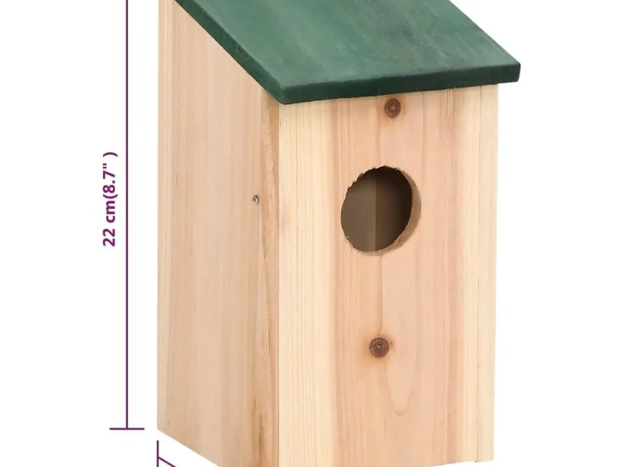 Billede 8 - Fuglehuse i træ - 4 stk., 12×12×22 cm, grønt tag