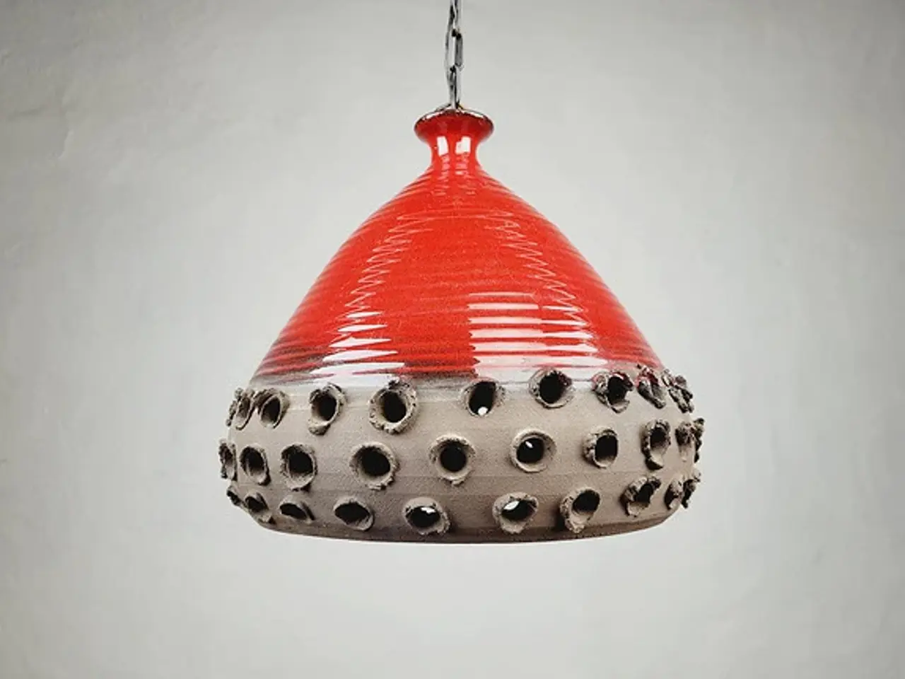 Billede 1 - Flot keramik loftlampe med rød glasur