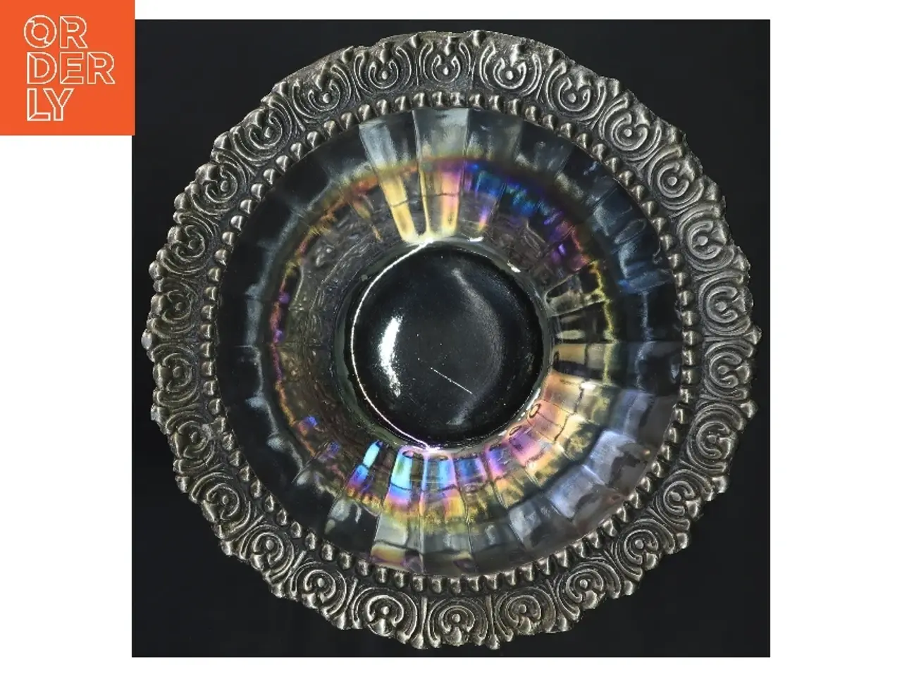 Billede 3 - Iriseret glas skål med metalbase (str. Ø 21x12 cm)