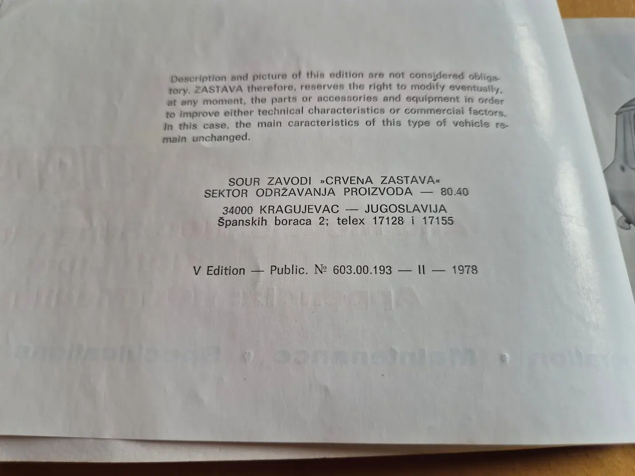 Billede 3 - Instruktionsbog ZASTAVA 1100.