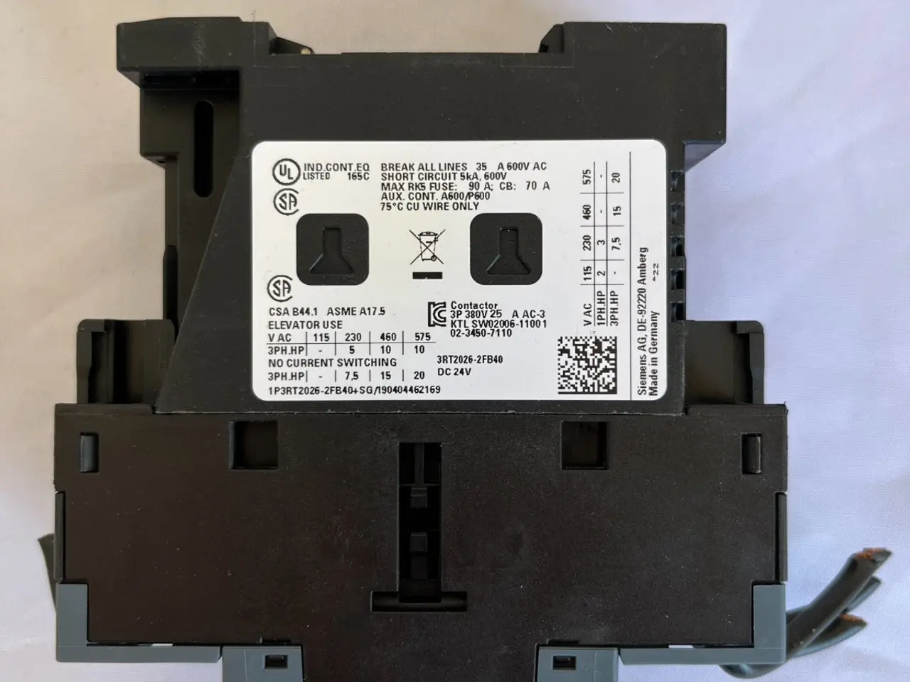 Billede 5 - Siemens 3RT2026-2FB40 SIRIUS kontaktor 3-pole 25A