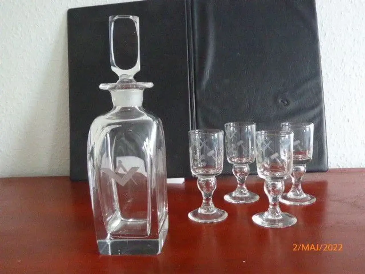 Billede 1 - Gamle frimurerglas og karaffel
