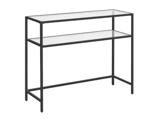 Konsolbord i glas sort stålramme, 2 hylder, justerbare fødder (LGT025B01)