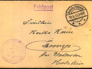 Feldpost - D. Feldpost 30 - 4 -18 - Til Holstein - Med Indhold !