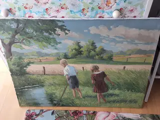 Smukt oliemaleri i de fineste blå/grønne nuancer