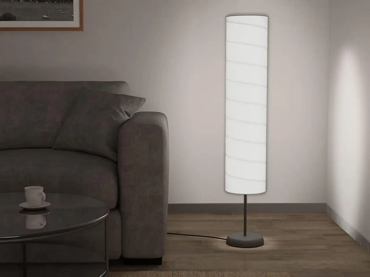 Billede 1 - Gulvlampe med rispapirskærm 121 cm - E27, hvid