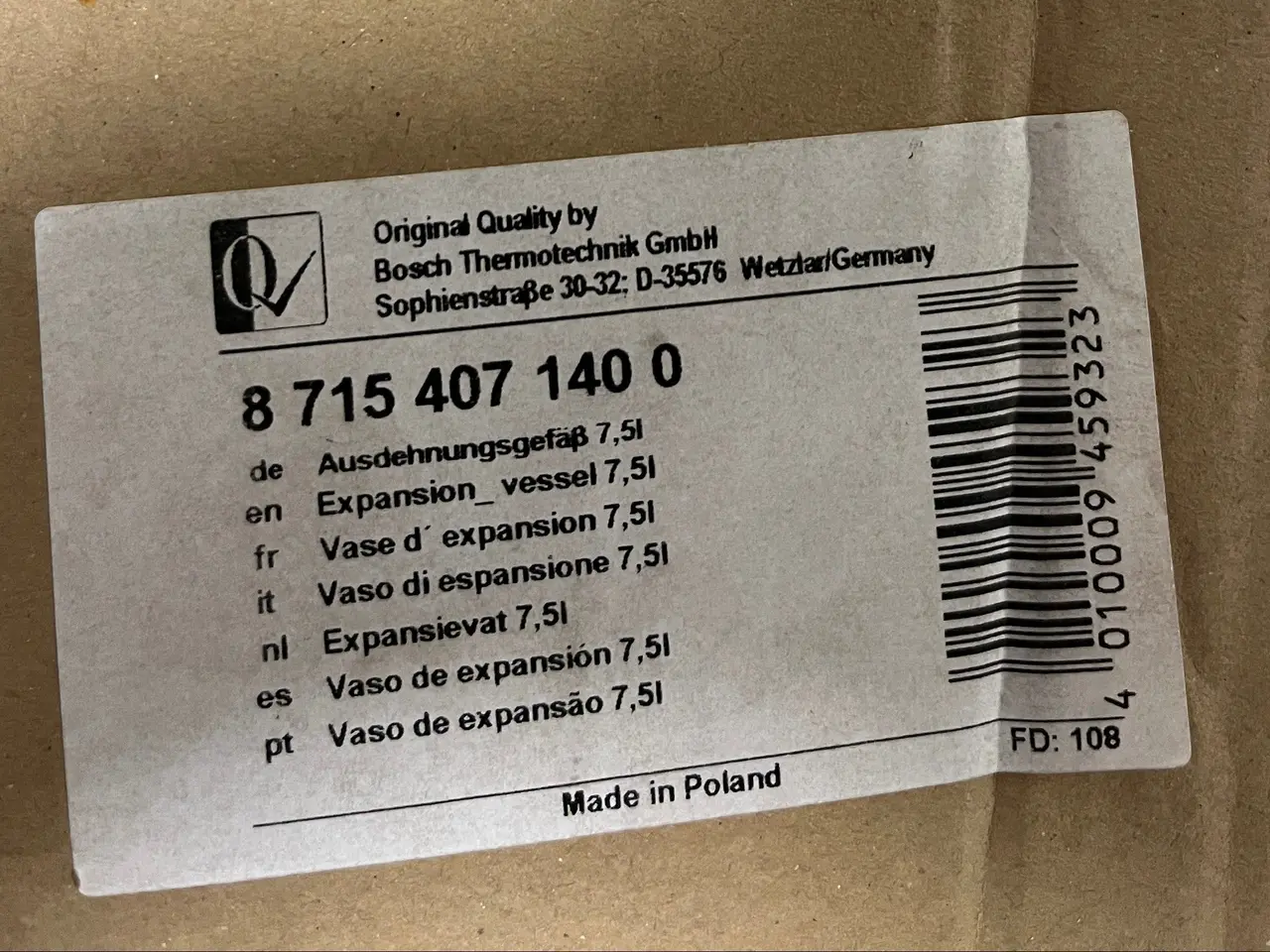 Billede 1 - Bosch Junkers 87154071400 Expansion Vessel 7.5L –