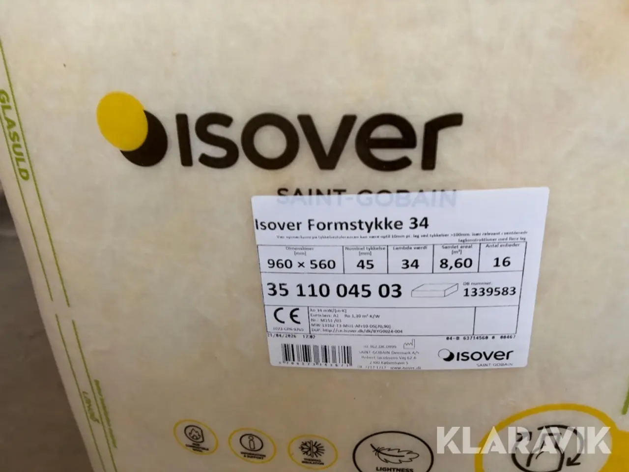 Billede 6 - Glasuldsisolering Isover Formstykke 34 og 37. 19 pakker