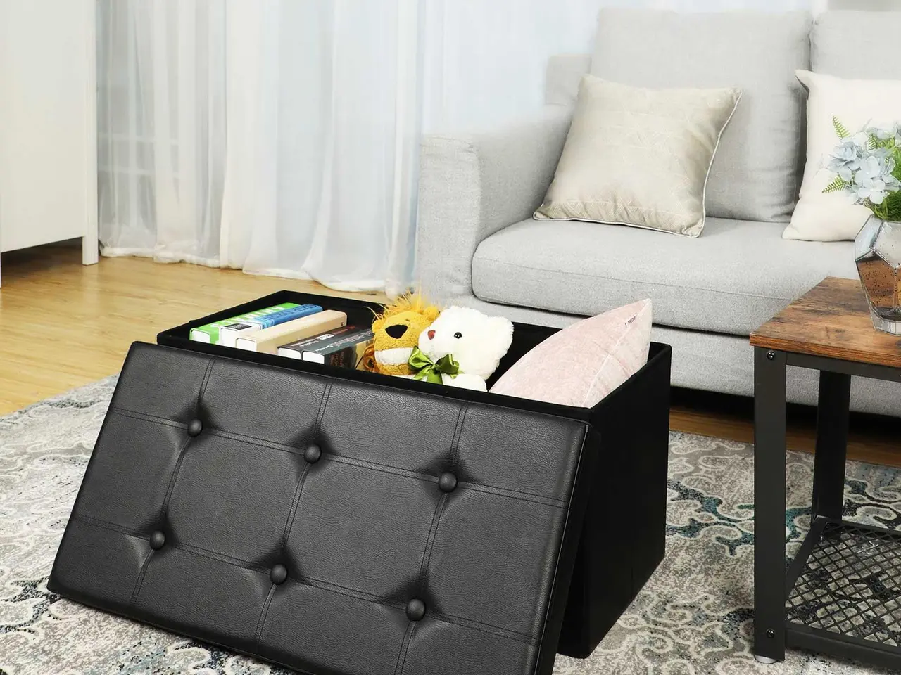 Billede 3 - Opbevaringspuf med låg 80 l sort (76 × 38 × 38 cm)