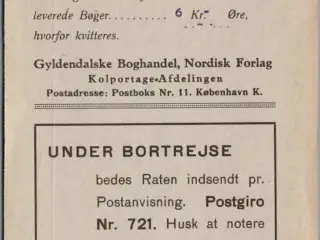 Postindkassering - Gyldendals Boghandel - 1933 - 6,- kr
