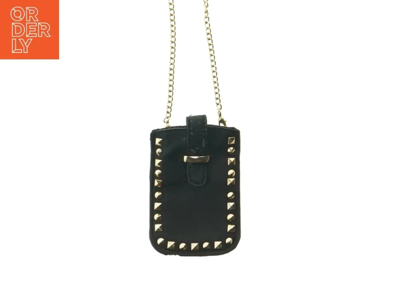 Billede 1 - Sort læder mobilpung med kæde (str. 15x9,5 cm)