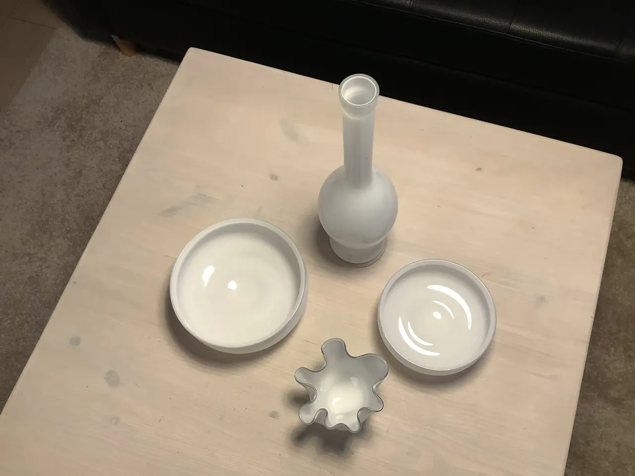 Billede 1 - Hvid glas vaser og skåle sæt 