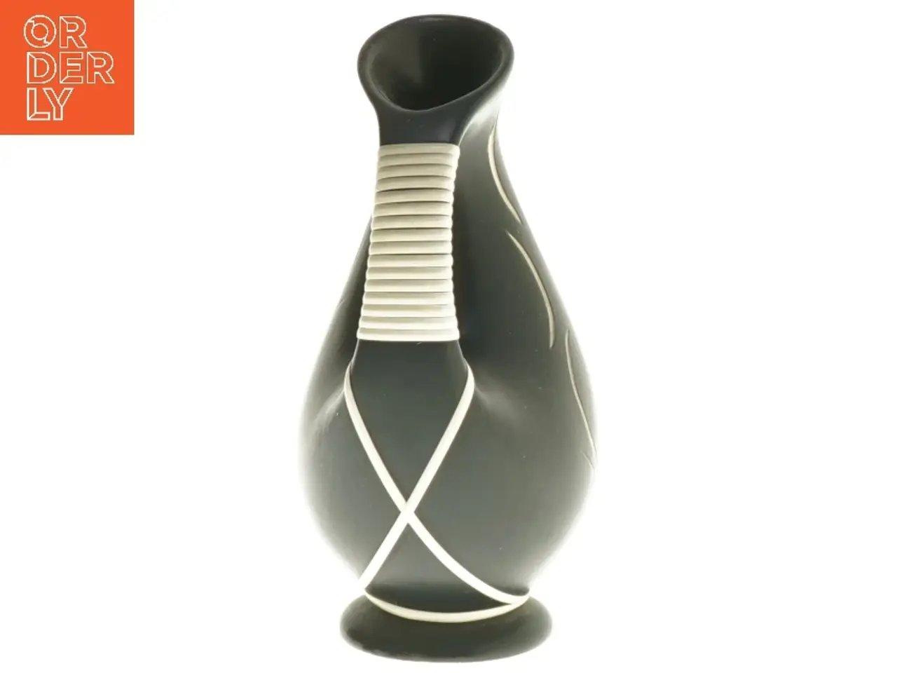Billede 3 - Retro Sort vase med hvidt mønster (str. 14,5 cm)