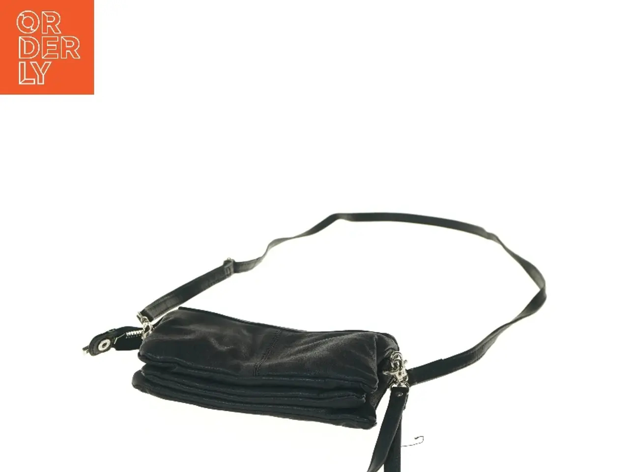 Billede 3 - Sort læder skuldertaske (str. 12x4x19 cm)