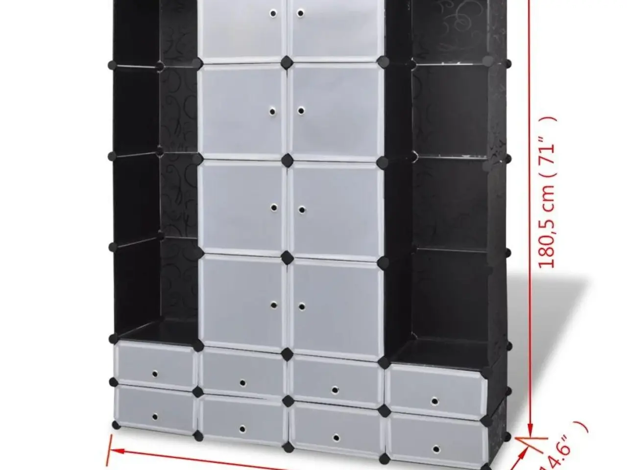 Billede 7 - Modulskab med 18 rum - sort/hvid, 37 × 146 × 180,5 cm