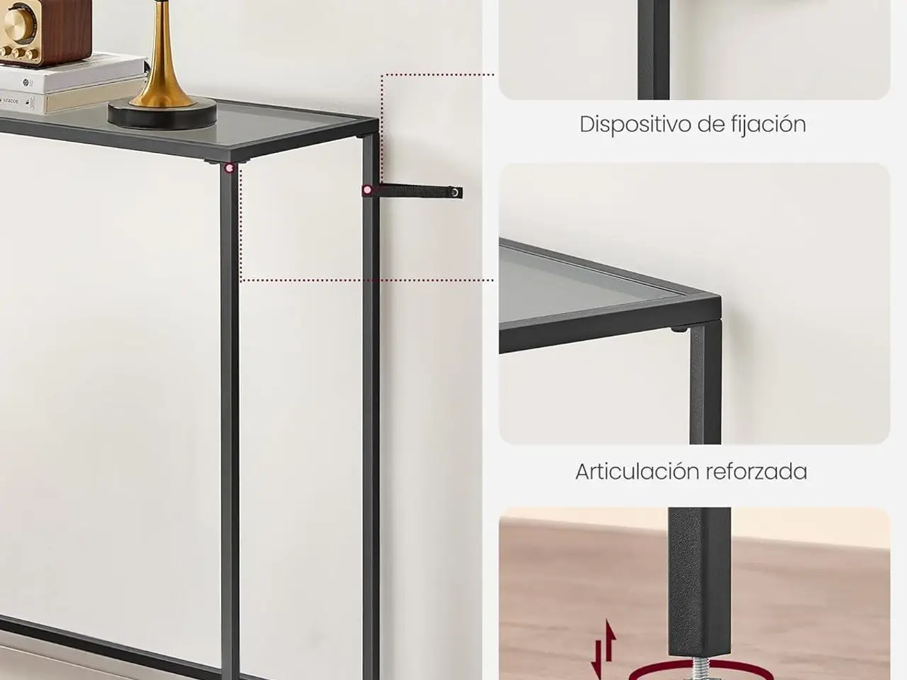 Billede 6 - Konsolbord med hærdet glasplade - sort/skifergrå 100 x 20 x 80 cm