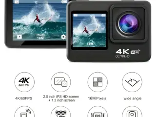Uåbnet Sports kamera WiFi 4K/60FPS