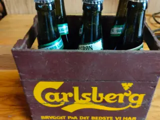 Gammel Carlsberg-trækasse med 6 retro-samlerflaske