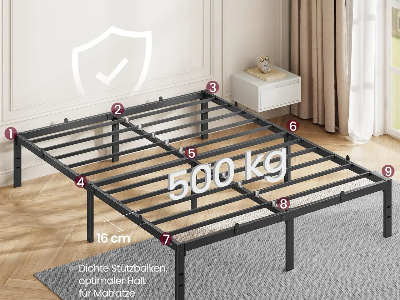 Billede 3 - Sengeramme 140 x 200 cm i metal med opbevaringsplads - sort