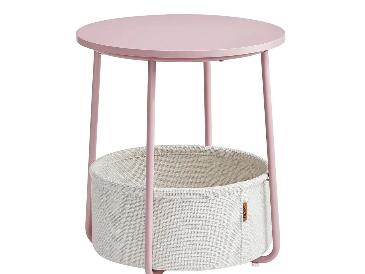 Billede 1 - Rundt sidebord med stofkurv - pastelrosa/Cloud White