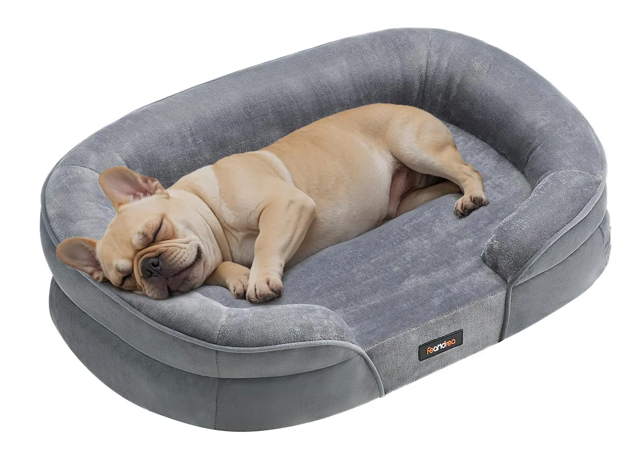 Billede 1 - Feandrea ortopædisk hundeseng/sofa - medium, 76 × 51 × 18 cm, æggebakke-skum, vandtæt inderfor, aftageligt vaskbart betræk, skridsikker - lysegrå (UPGW281G01)