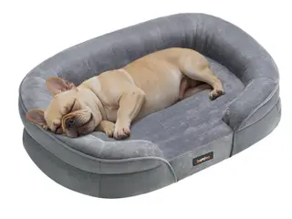 Feandrea ortopædisk hundeseng/sofa - medium, 76 × 51 × 18 cm, æggebakke-skum, vandtæt inderfor, aftageligt vaskbart betræk, skridsikker - lysegrå (UPGW281G01)