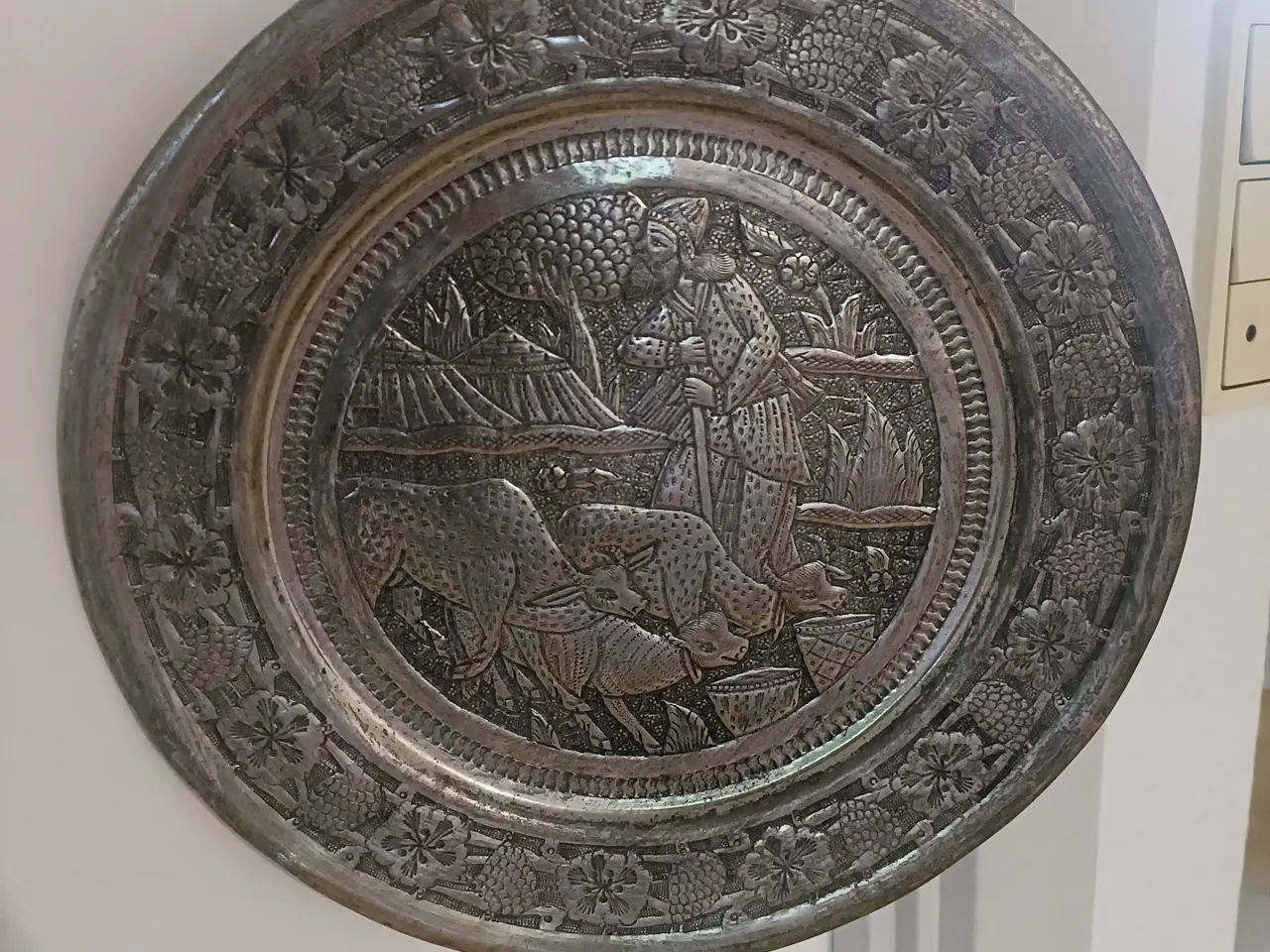 Billede 1 - Sølvbelagt Platter, Persiske, Antik, hånd indgrave