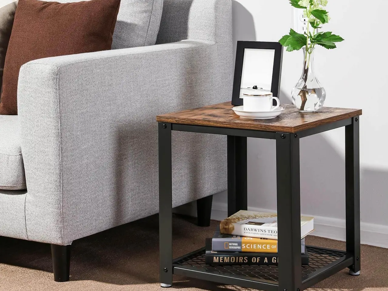 Billede 4 - Sidebord i industrielt design rustik brun/sort, 45 × 45 × 55 cm