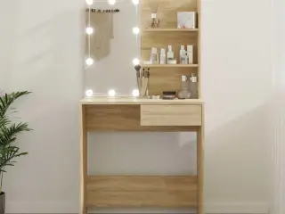 Makeupbord med LED-lys 74,5x40x141 cm konstrueret træ sonoma-eg