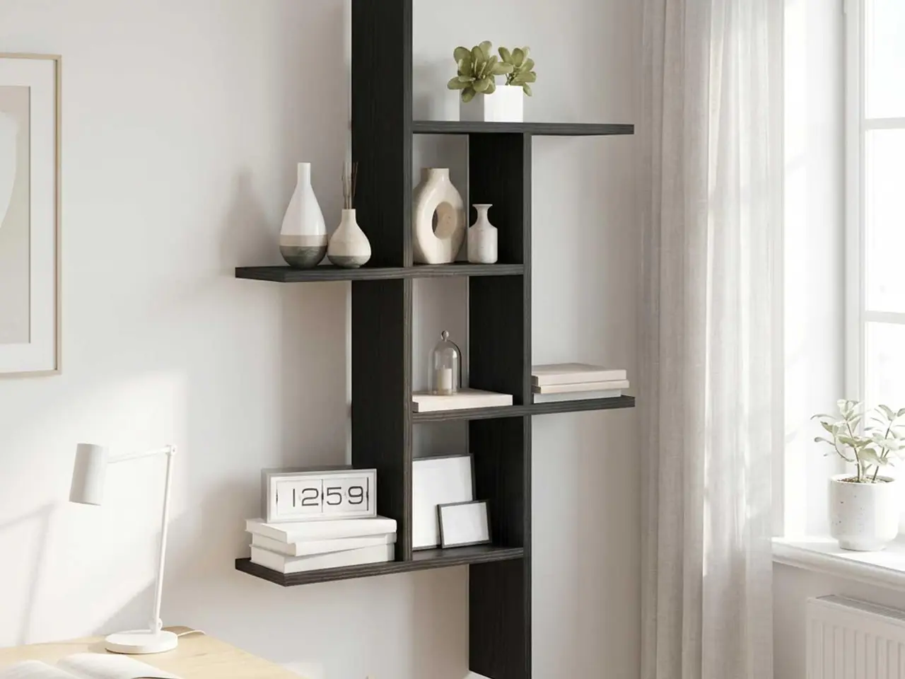 Billede 1 - Væghylde i sort eg 61 x 15 x 102 cm