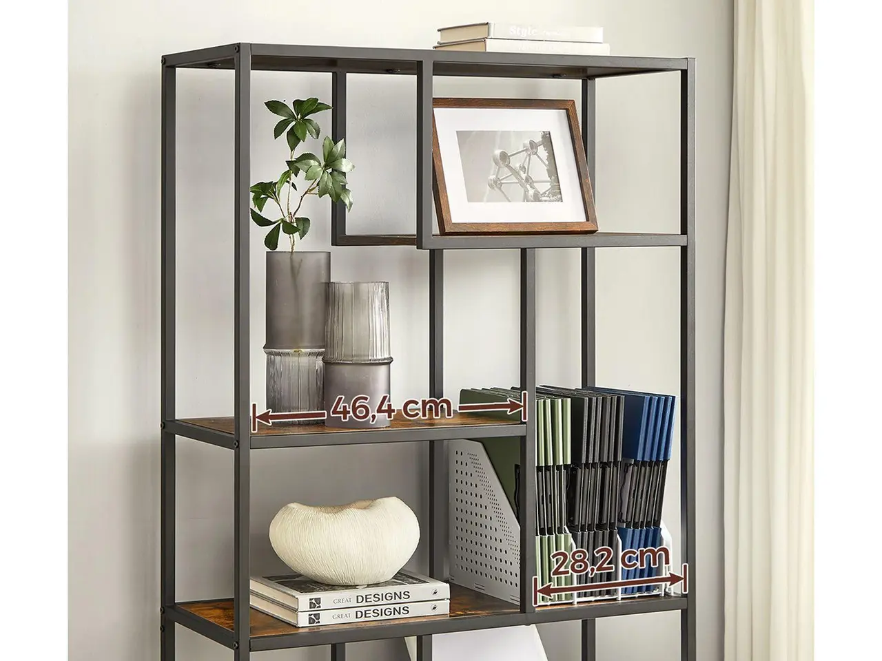 Billede 5 - Bogreol med 6 hylder i rustik brun og sort - 30 x 80 x 180 cm