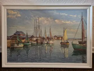 Oliemaleri - Gilleleje havn (impressionistisk)