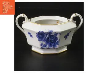 Porcelænssukkerskål med blåt blomstermotiv (str. 12,5 cm)