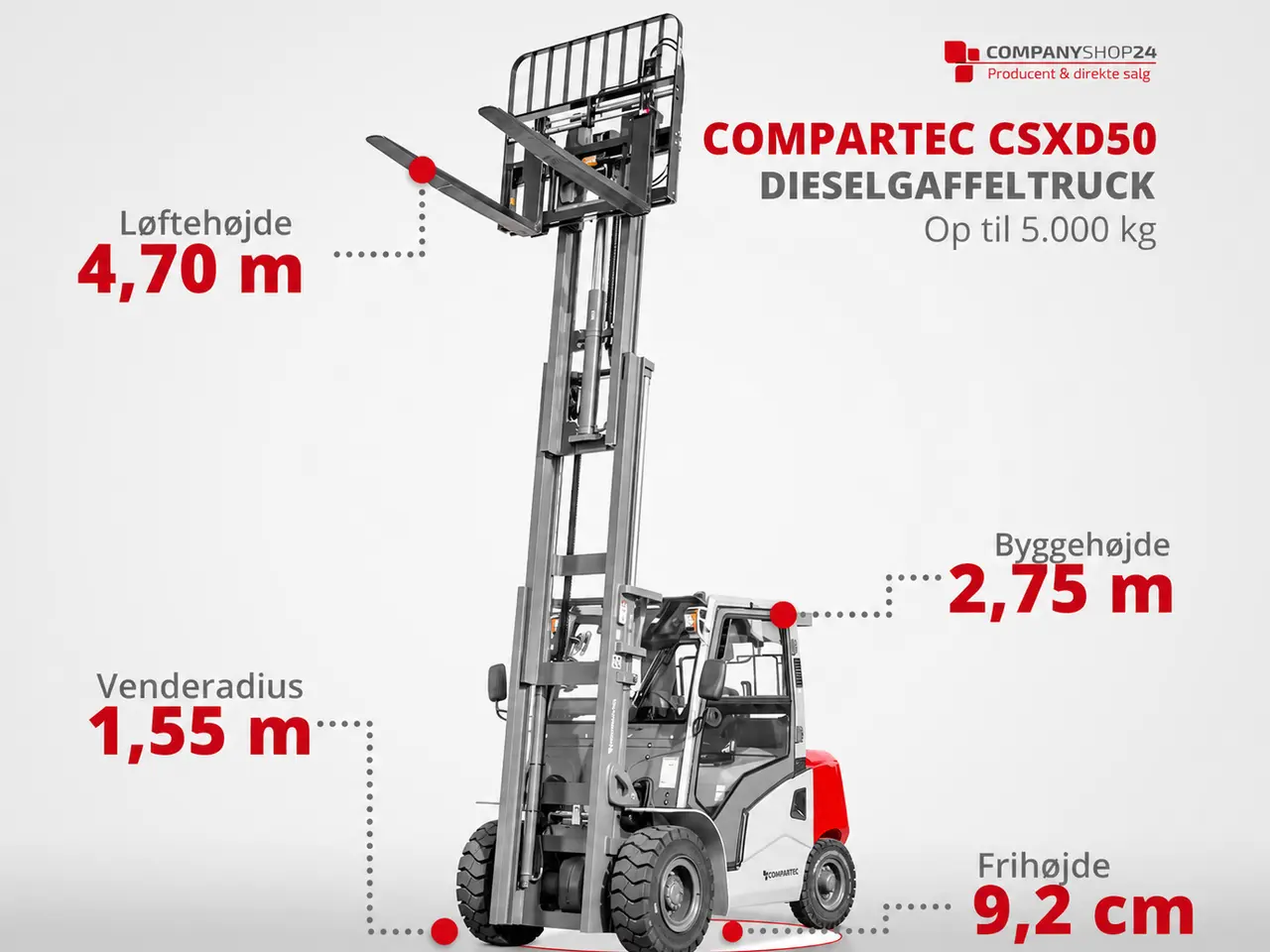 Billede 3 - CSXD50 Dieselgaffeltruck - 5000 kg, 5000 mm