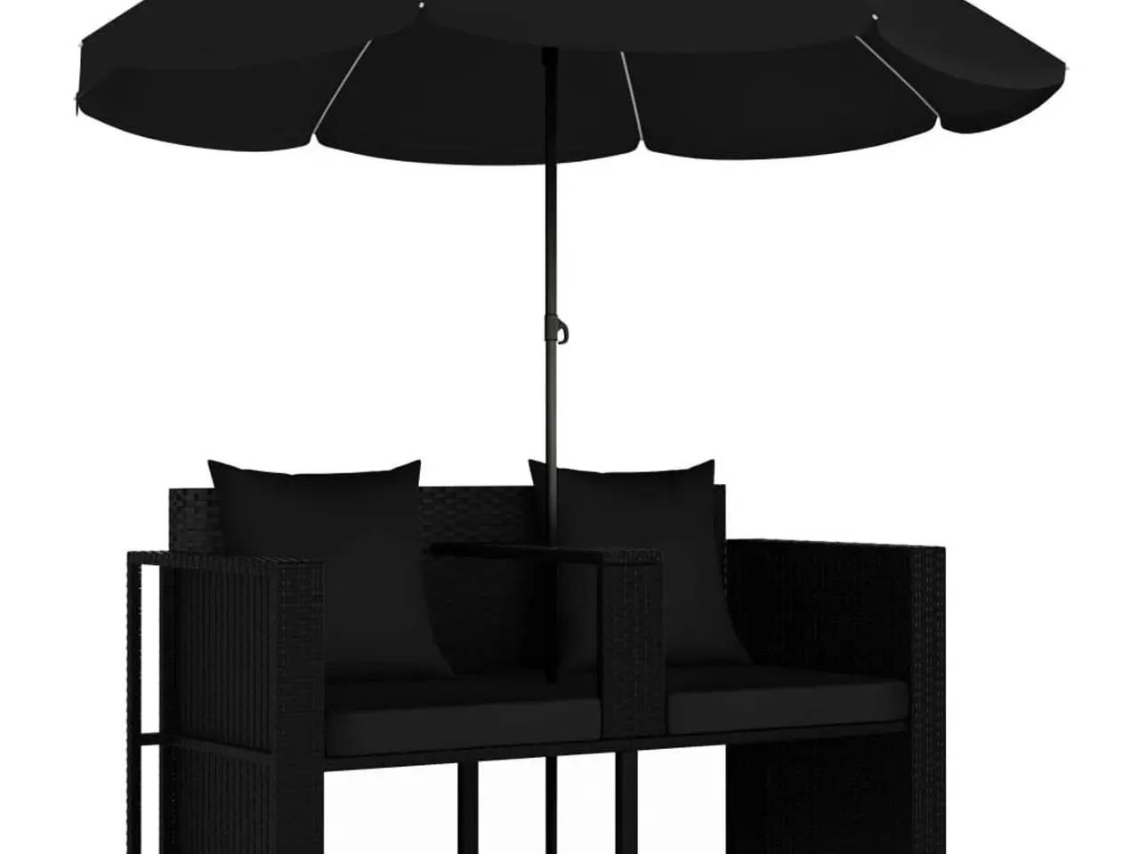 Billede 2 - Liggestol med hynde og parasol i polyrattan sort