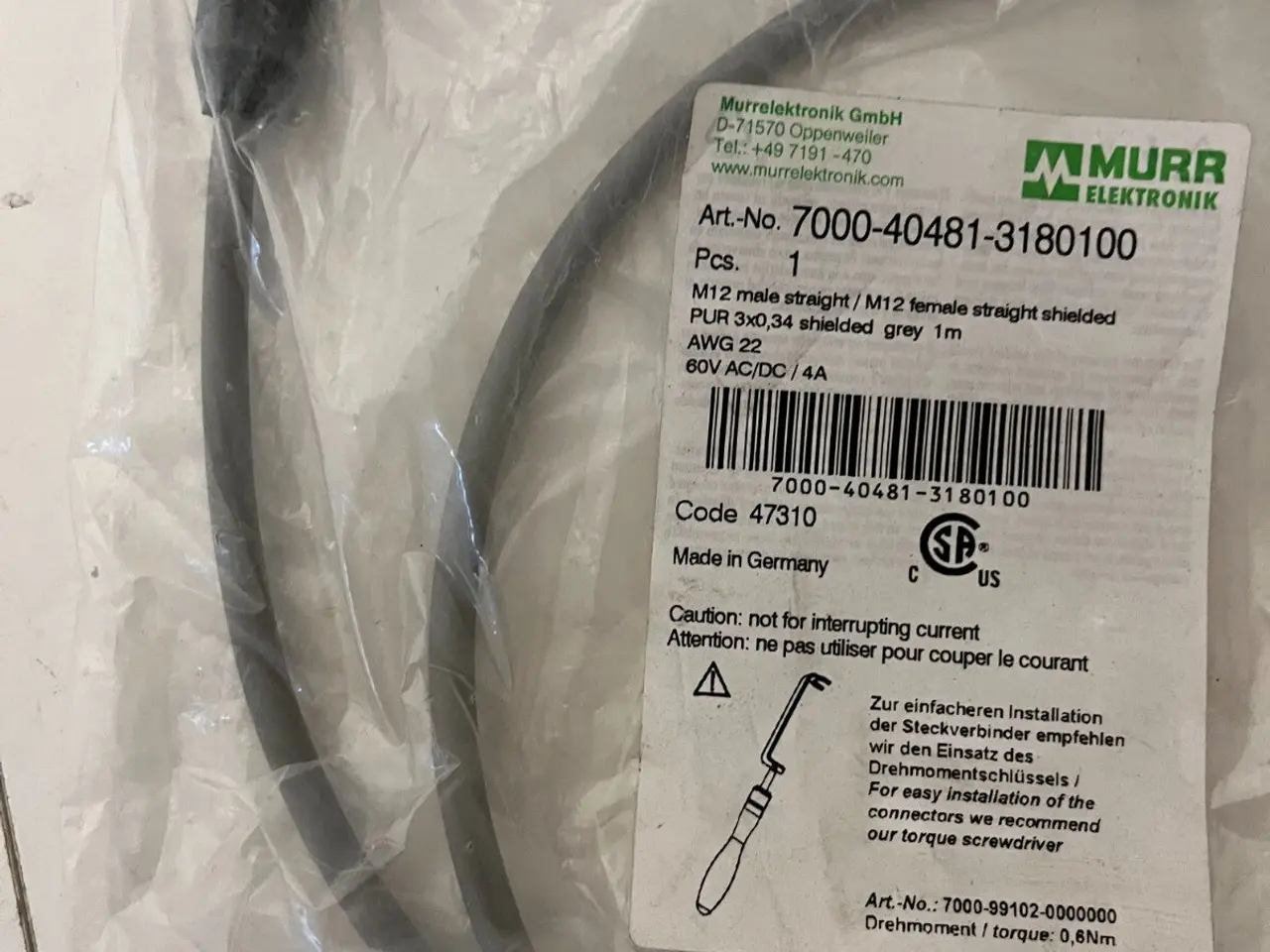 Billede 5 - Murrelektronik 7000-40481-3180100 M12 Shielded 1m