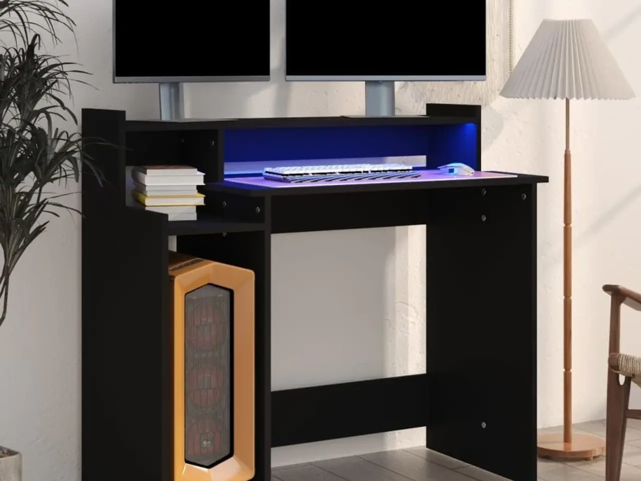 Billede 1 - Skrivebord med LED-lys 97×45×90 cm - sort konstrueret træ