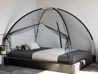 Myggenet med døre 200 × 150 × 140 cm - sort kuppelformet net til seng