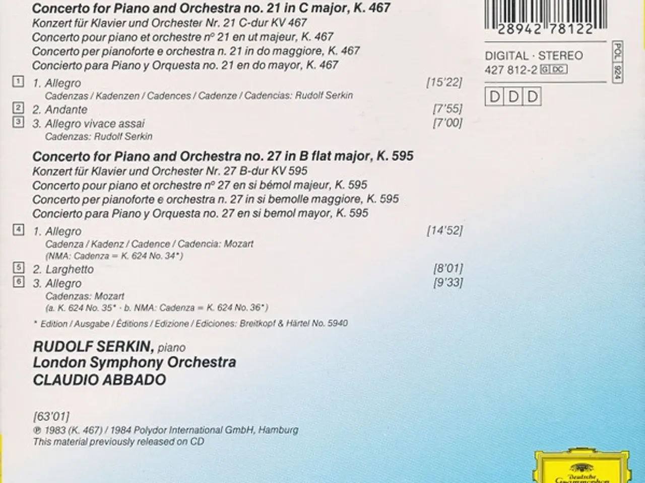 Billede 2 - Wolfgang Amadeus Mozart – Klavierkonzerte – CD