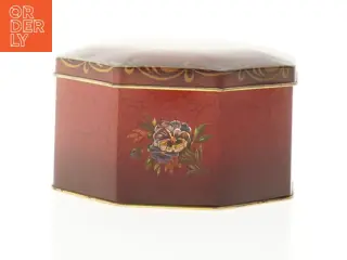 Engelsk Vintage Ottekantet metal dåse med blomstermotiv (str. 12 x 7 cm)