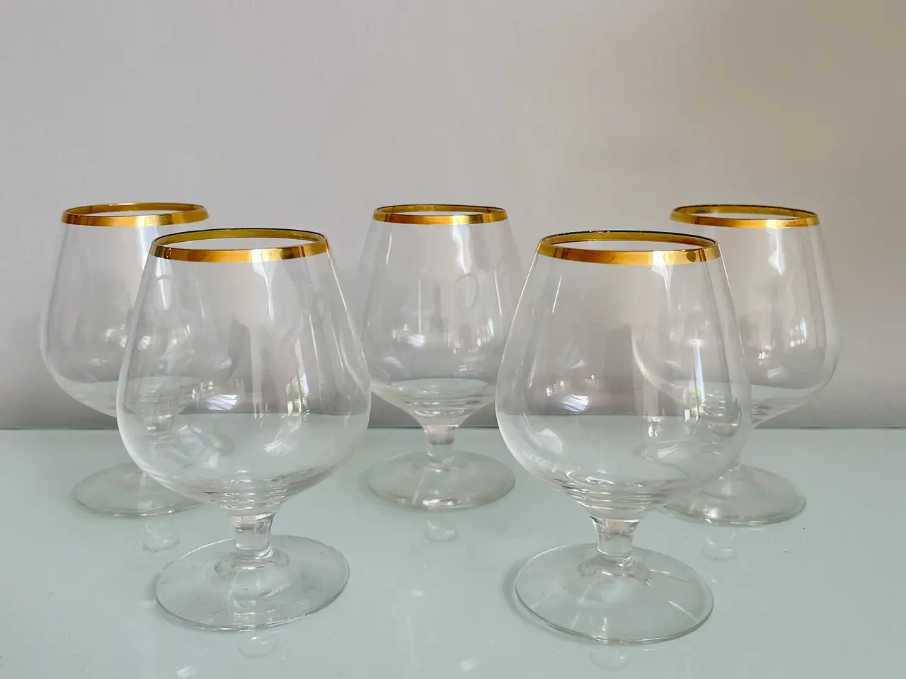 Billede 1 - 5 cognacglas med guldkant