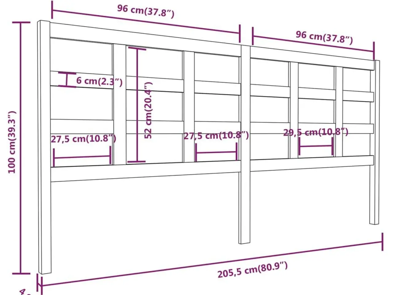 Billede 6 - Sengegærde 205,5x4x100 cm massivt fyrretræ