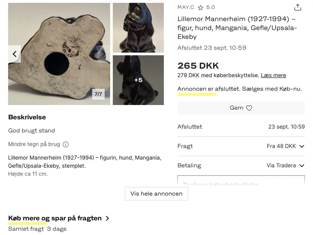 Billede 4 - Lillemor Mannerheim Gravhund keramik