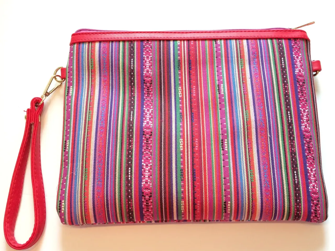 Billede 3 - Clutch, pink rød taske, stribet håndtaske