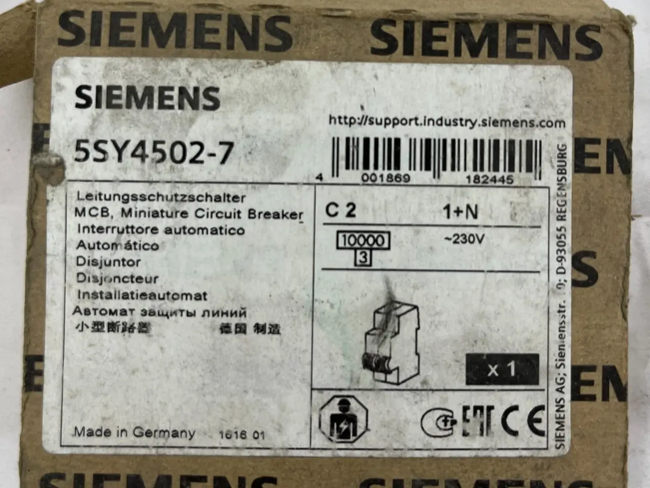 Billede 1 - Siemens 5SY4502-7 MCB Miniature automatsikring 1+N