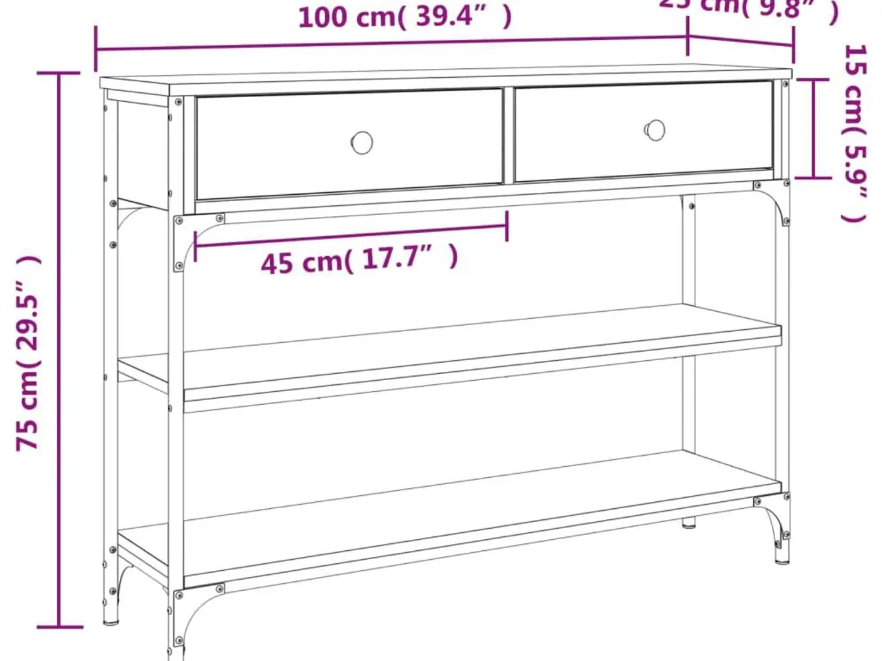 Billede 11 - Konsolbord 100x25x75 cm konstrueret træ sonoma-eg